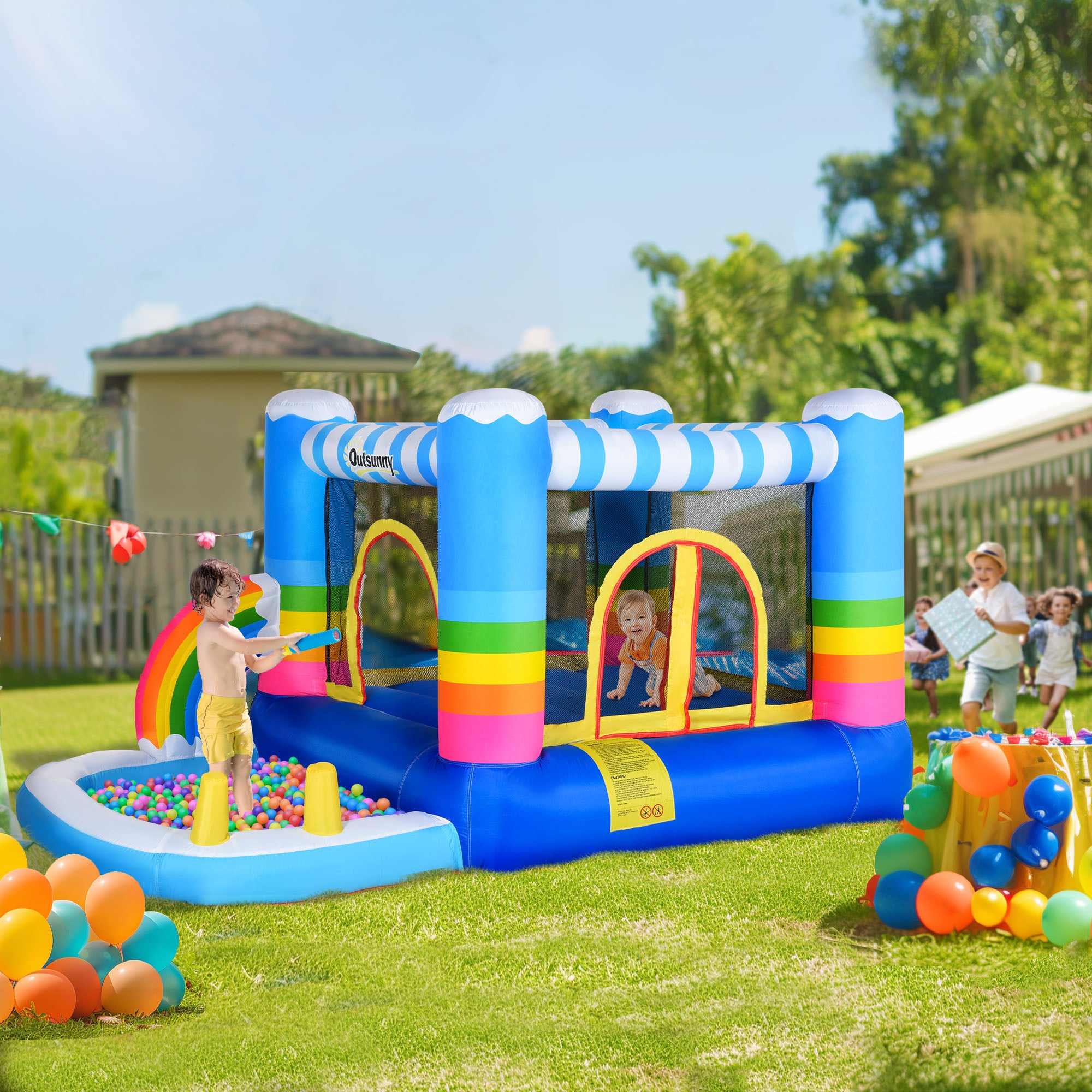 Outsunny Kids Bouncy Castle with Pool & Climbing Wall