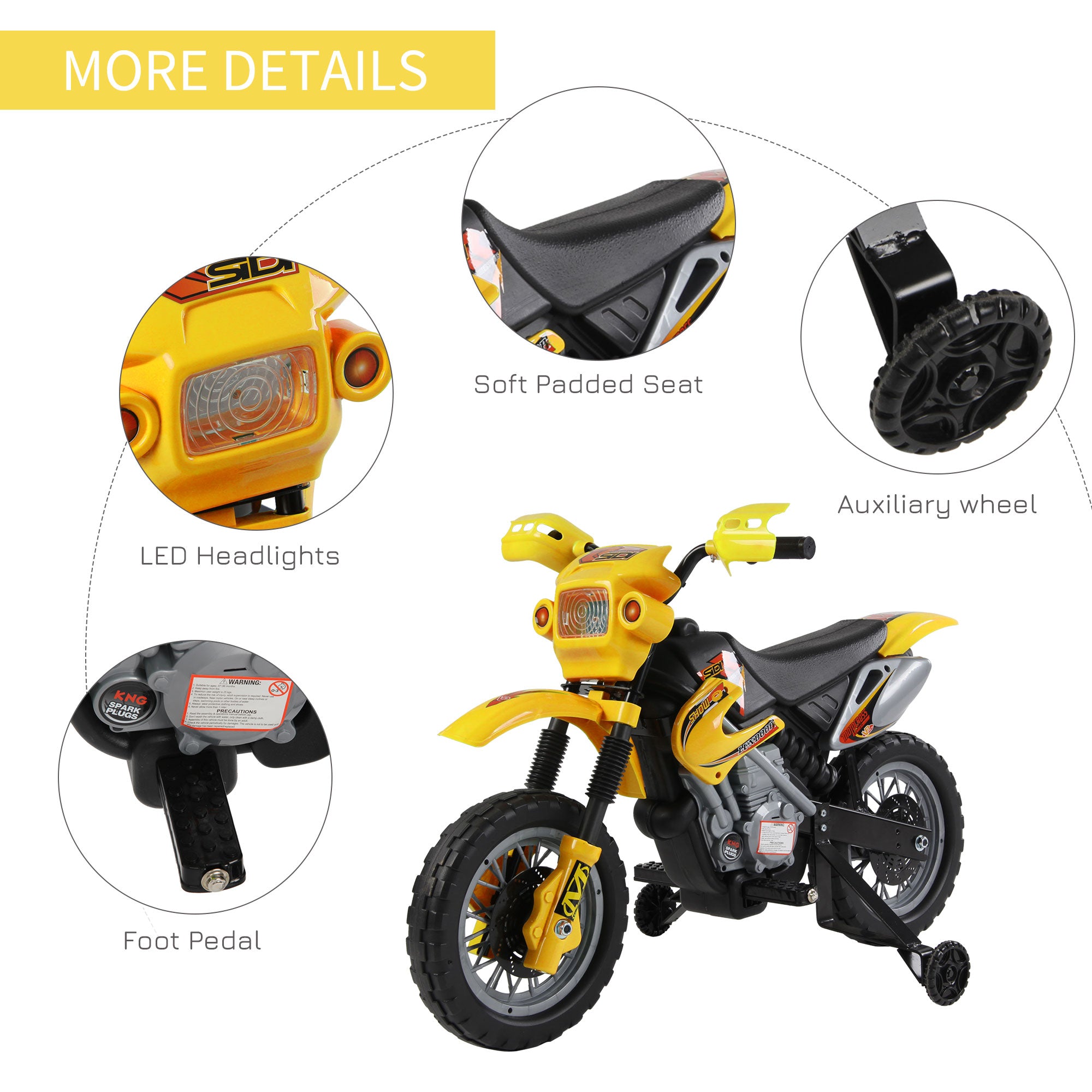 HOMCOM Kids Electric Ride-On Motorbike - Yellow