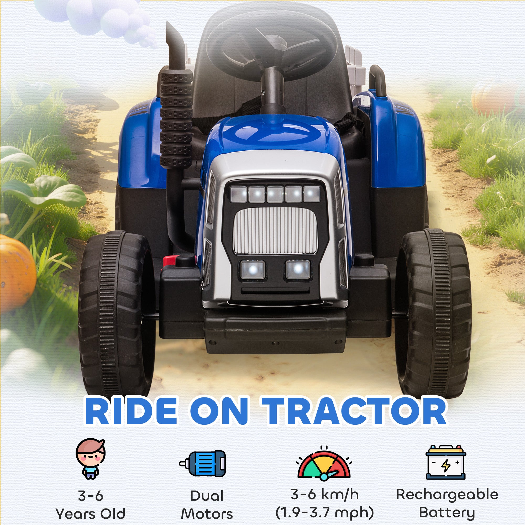 HOMCOM Kids Electric Ride-On Tractor with Trailer