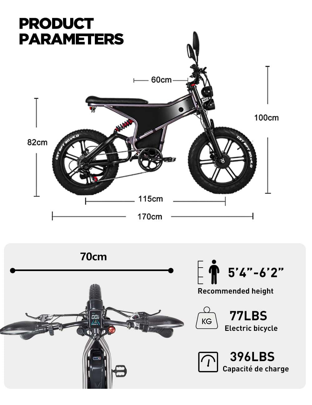 Randride DM711 Electric Bike dimensions