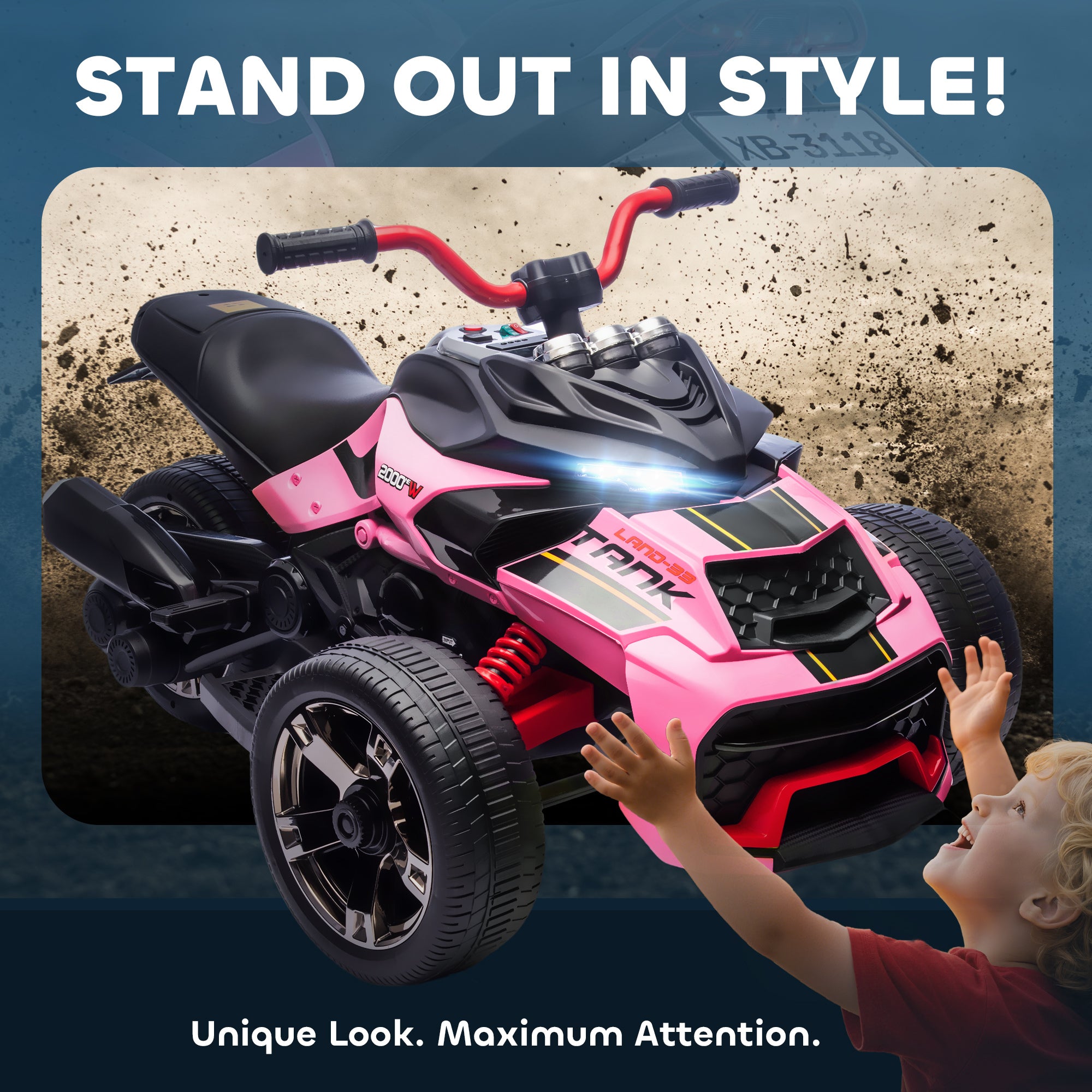 AIYAPLAY 12V Three-Wheel Kids Electric Car - Black