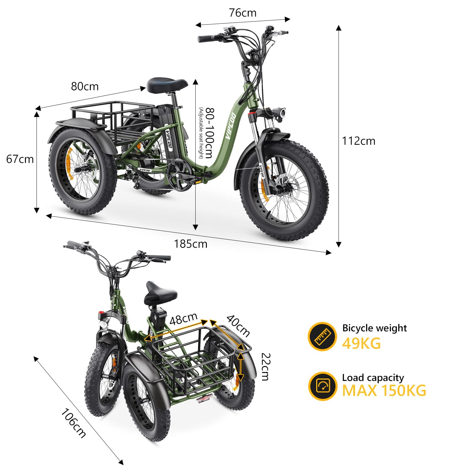 VIPCOO ET1 Folding Electric Tricycle 750W 48V
