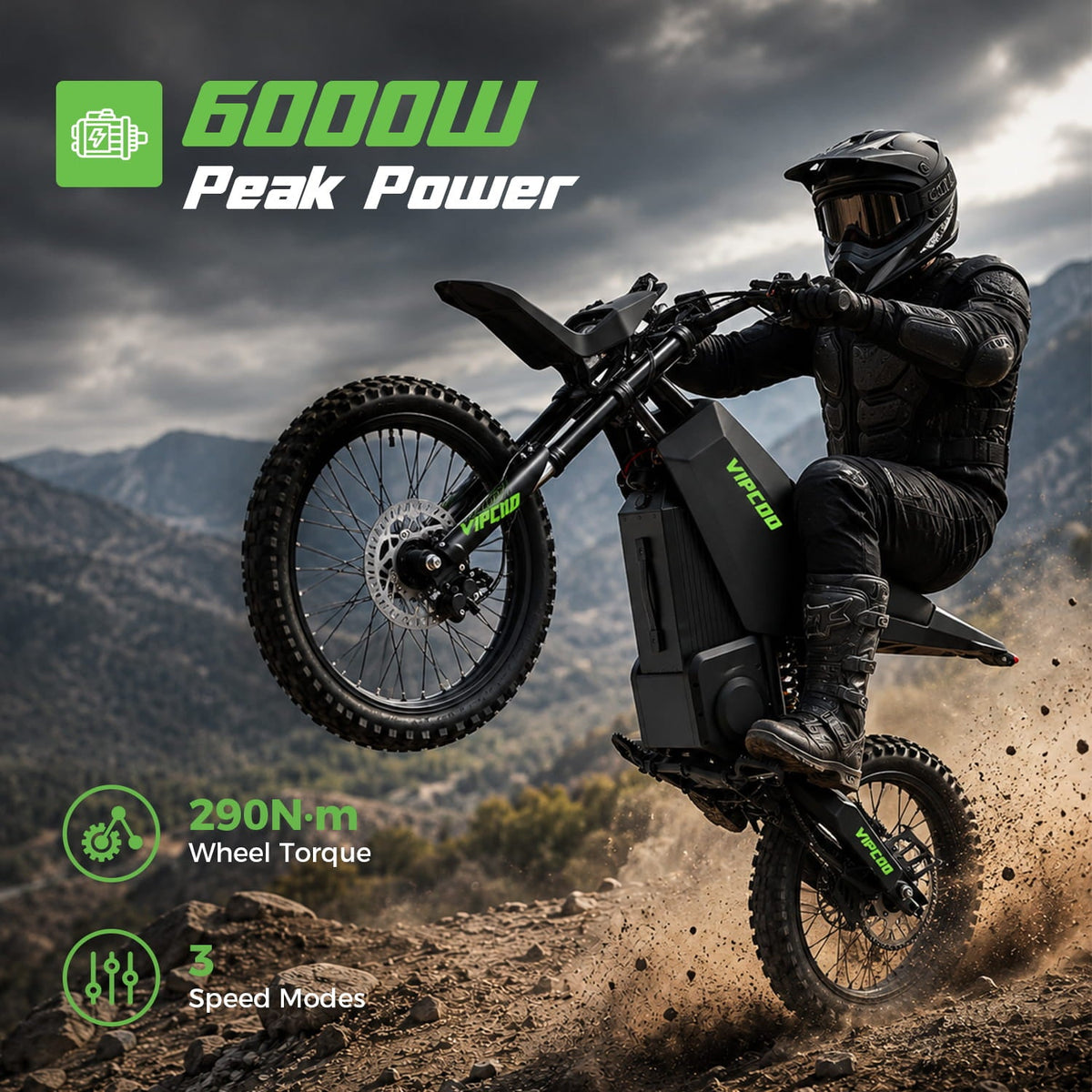 VIPCOO H6 6000W electric dirt bike performance view
