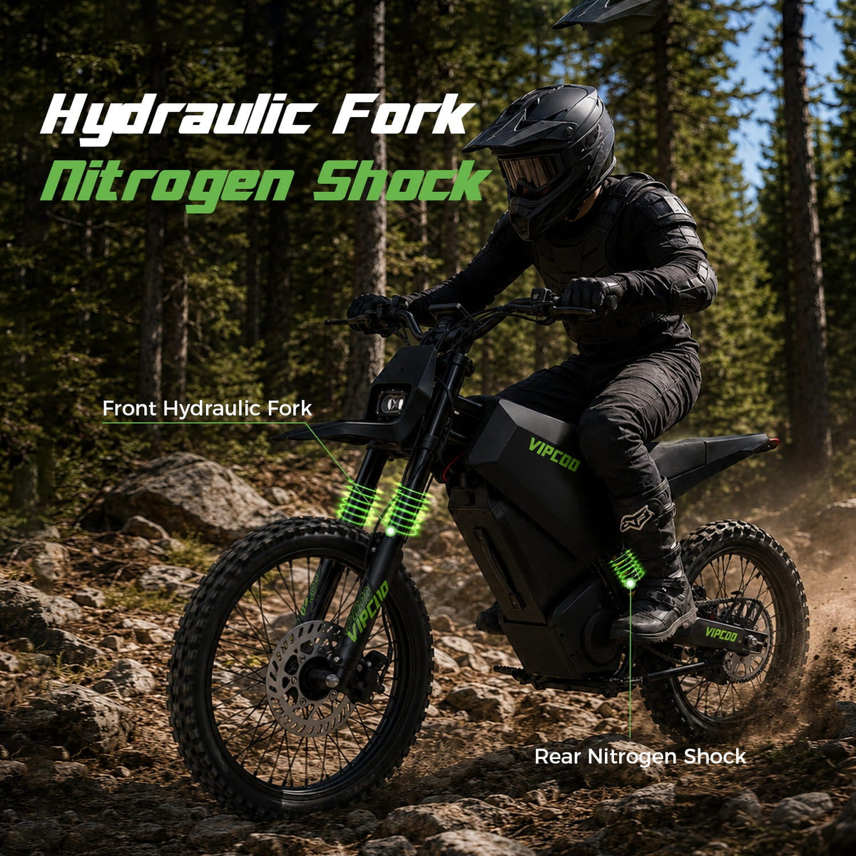 VIPCOO H6 19 and 17 inch wheel suspension and brake setup