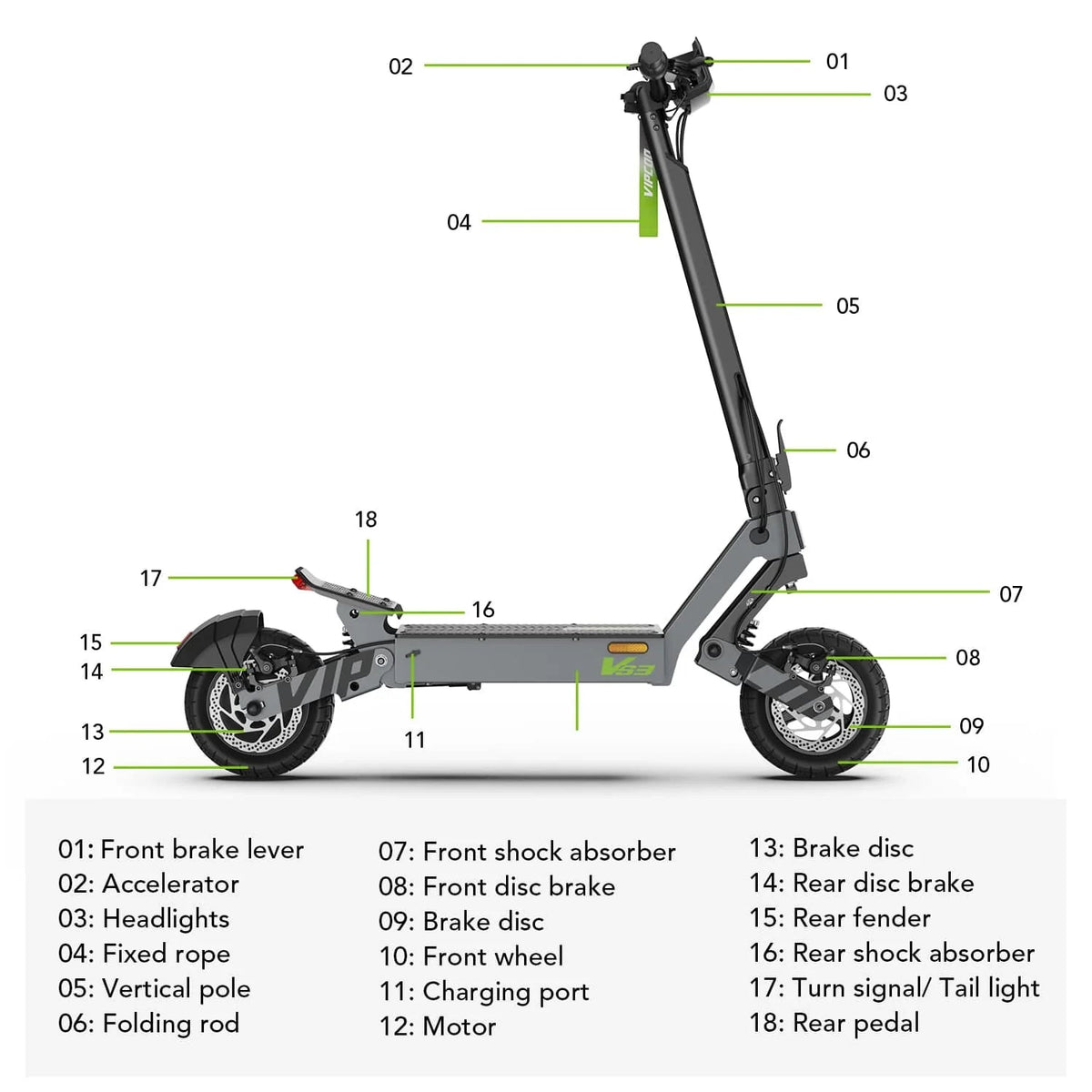 Vipcoo VS3 Pro Electric Scooter Dual Motor dimensions