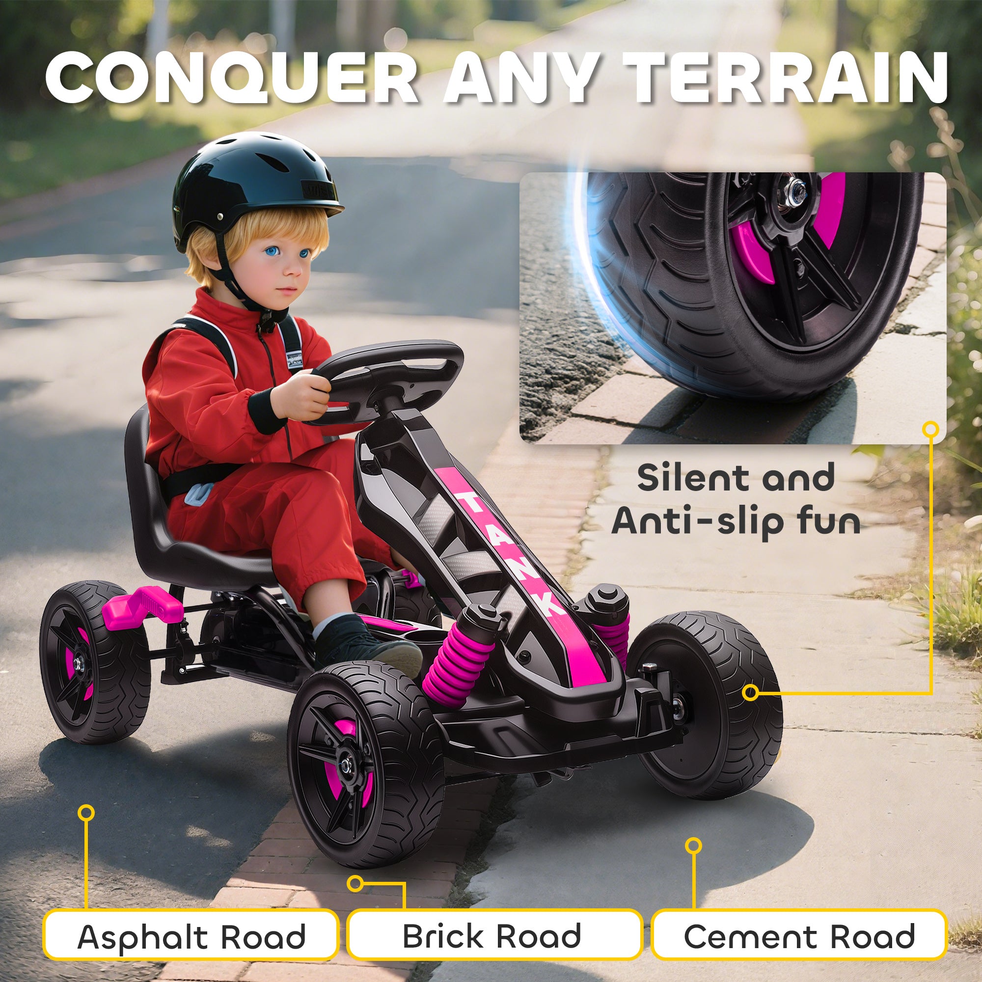 AIYAPLAY Kids Pedal Go Kart with Brake EVA Wheels