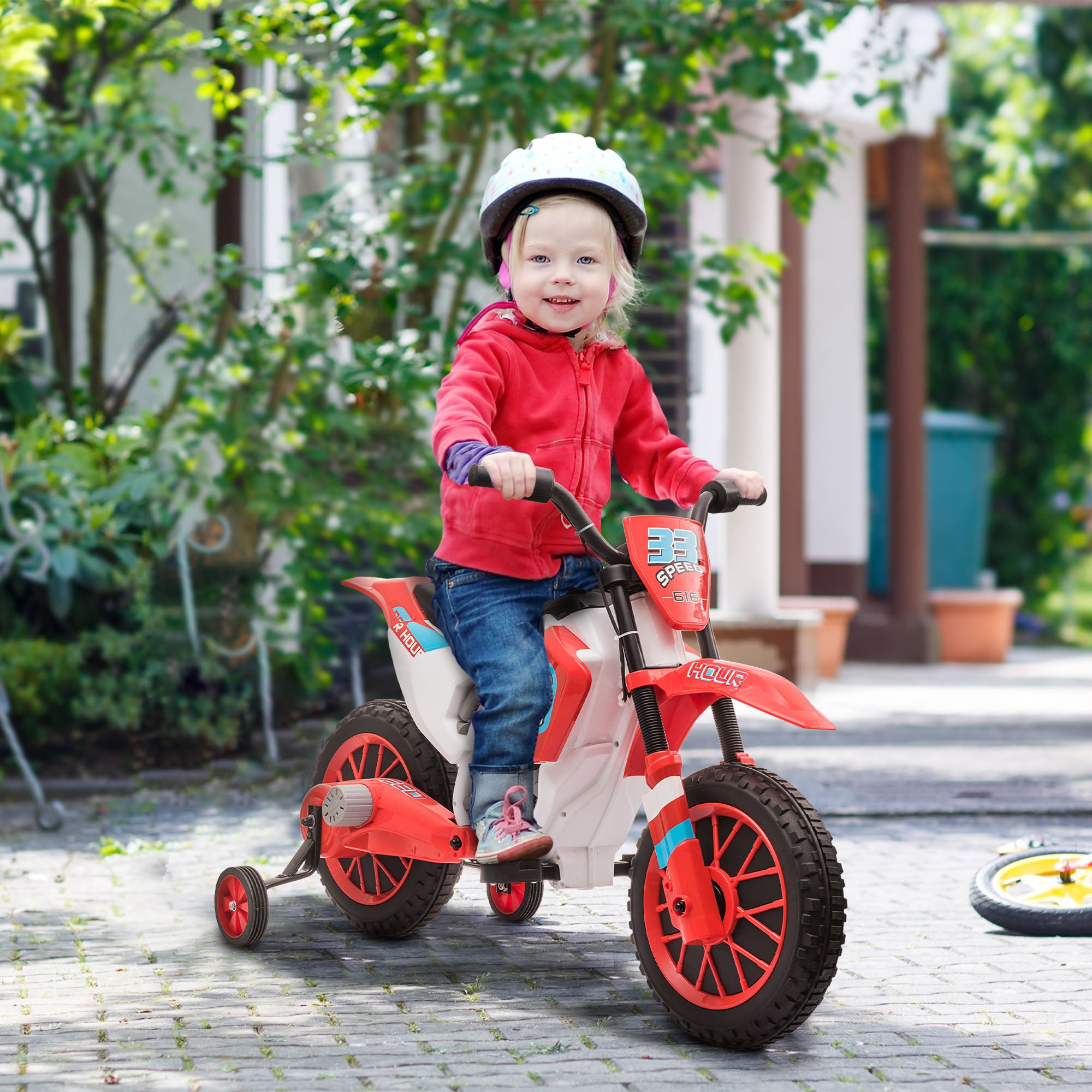 HOMCOM 12V Kids Electric Motorbike with Training Wheels