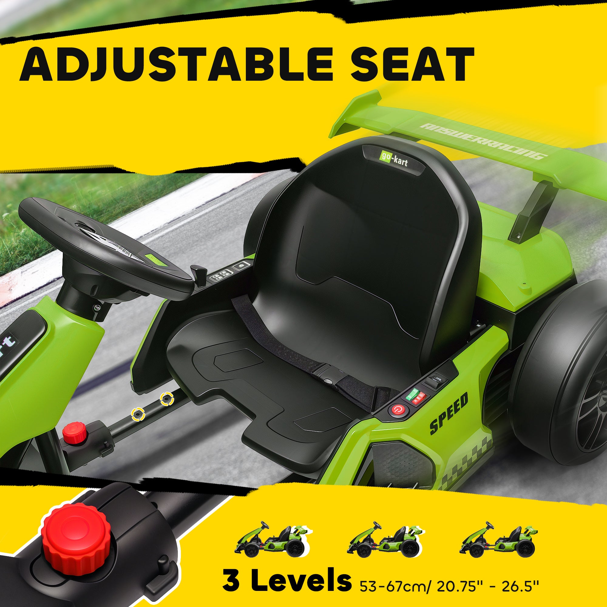 HOMCOM 24V Electric Go Kart for Kids with Adjustable Seat for 6-12 Years