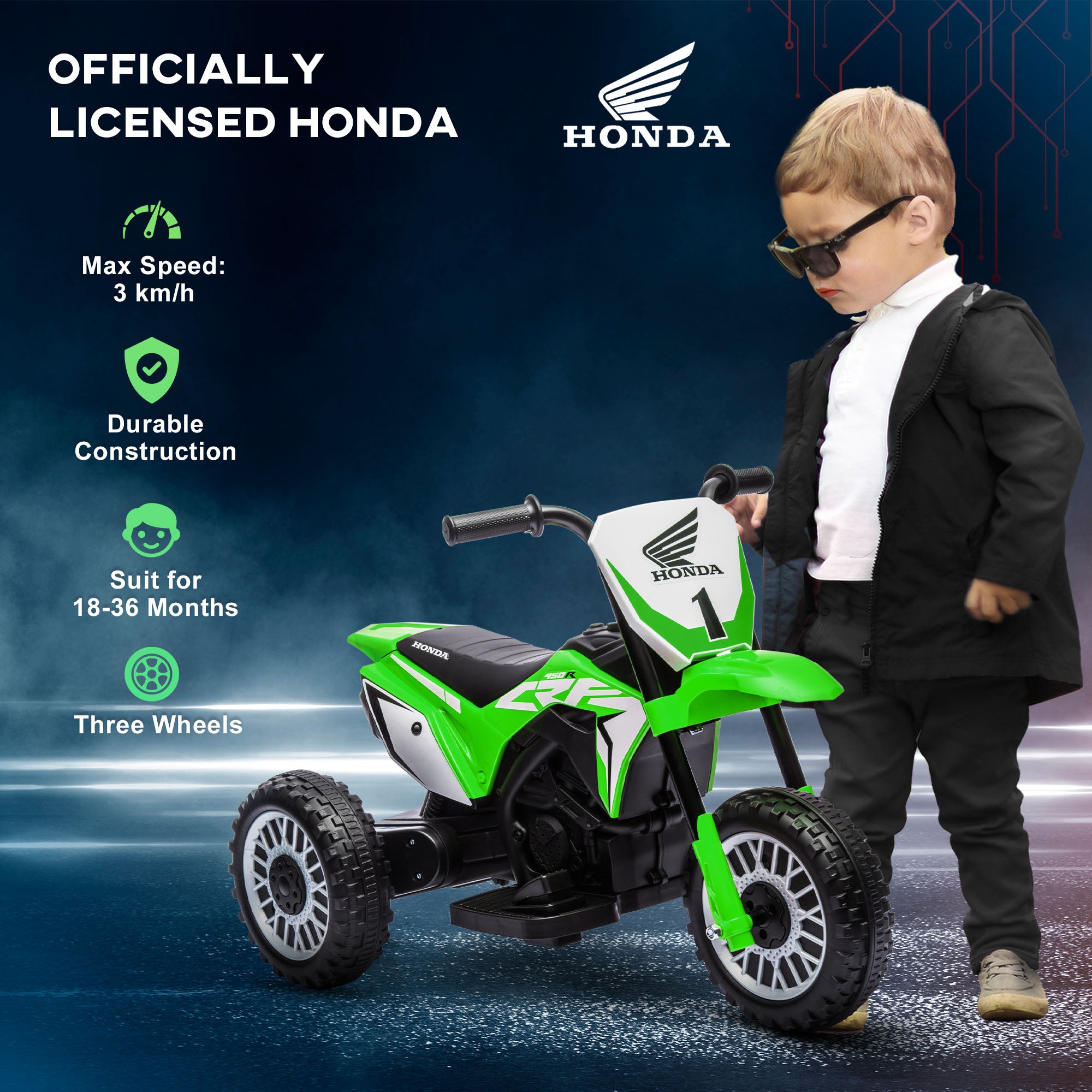 HOMCOM 6V Toddler Three-Wheel Motorbike - Green