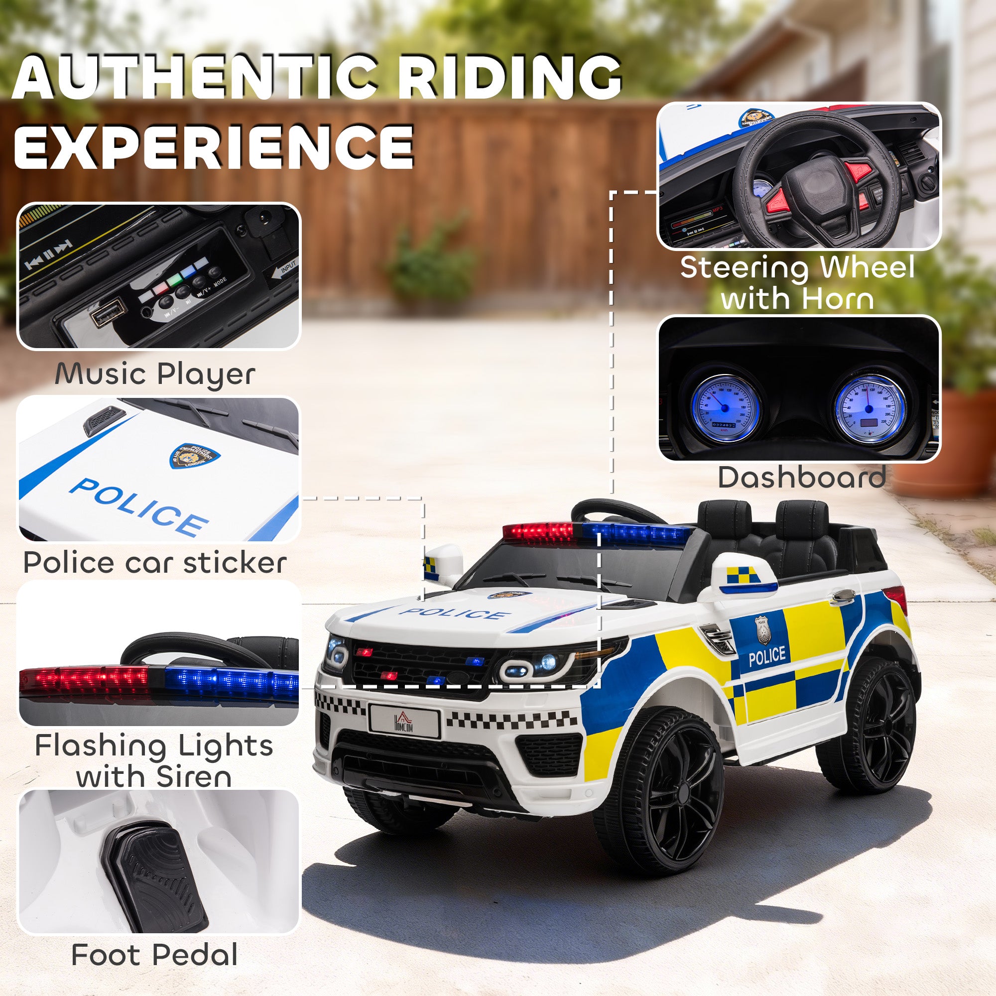 HOMCOM 12V Kids Electric Police Car with Remote