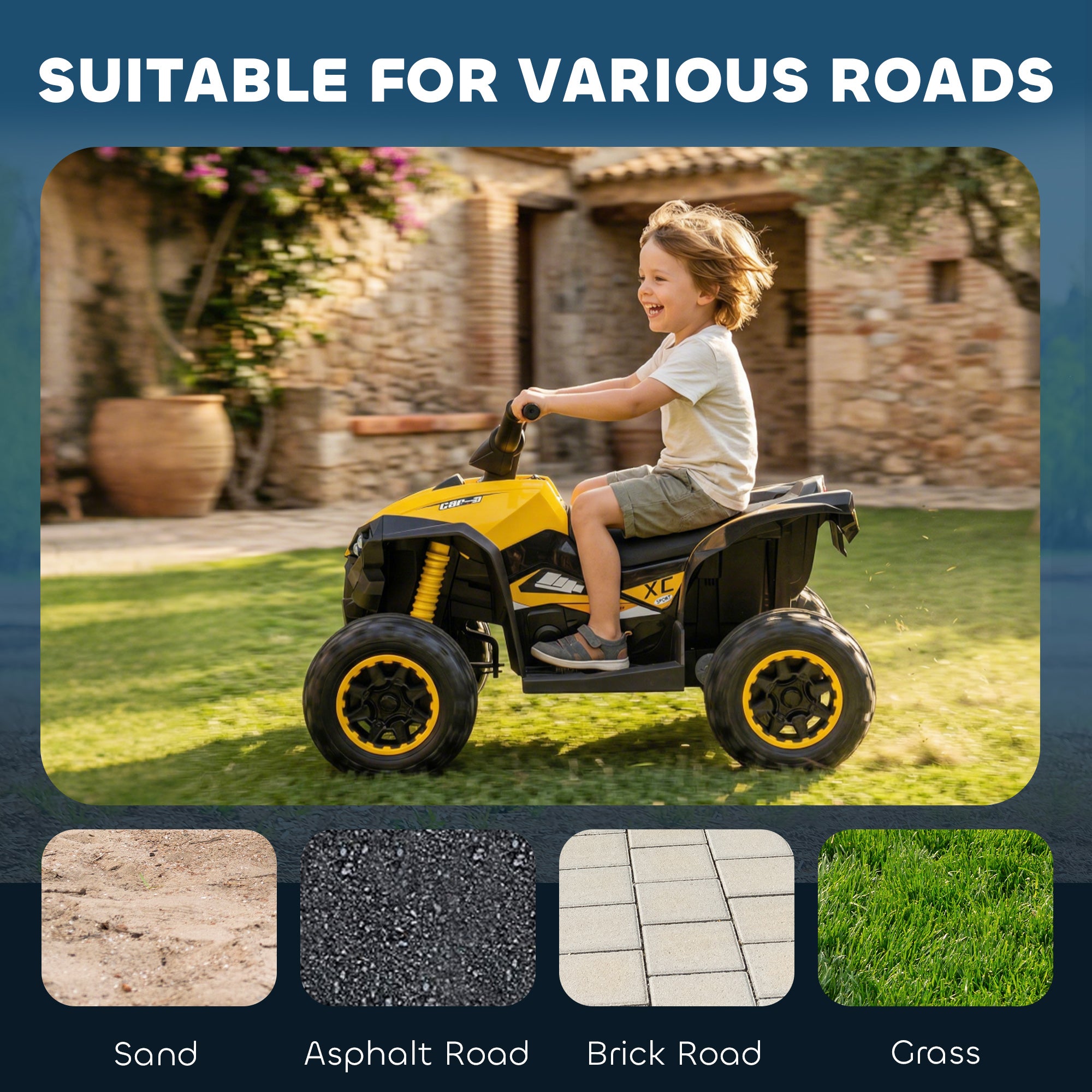 HOMCOM 12V Kids Electric Quad Bike - Yellow
