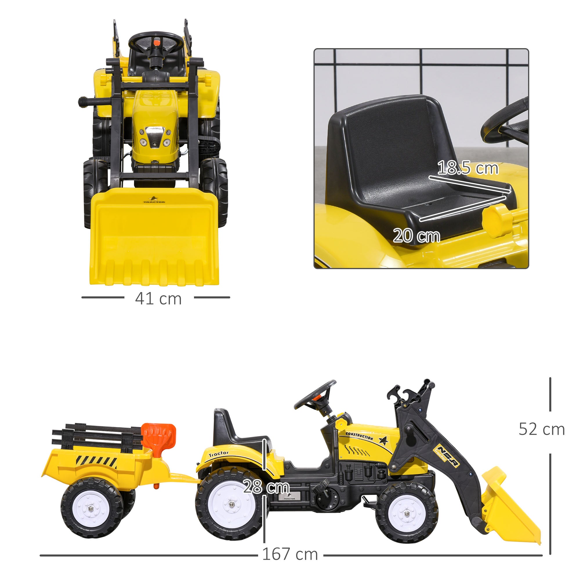 HOMCOM Kids Pedal Go Kart Excavator Yellow