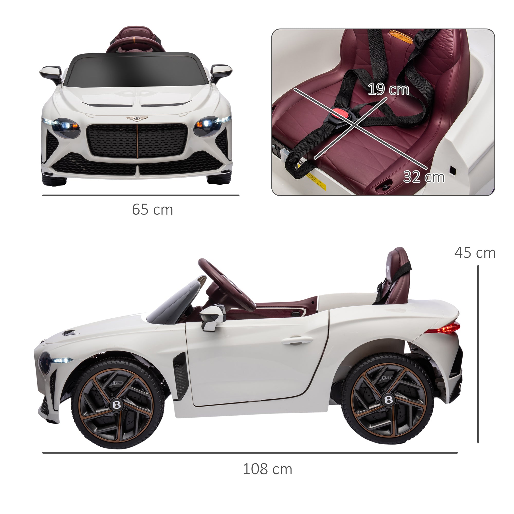 HOMCOM Bentley Bacalar 12V Kids Ride-On Car - White
