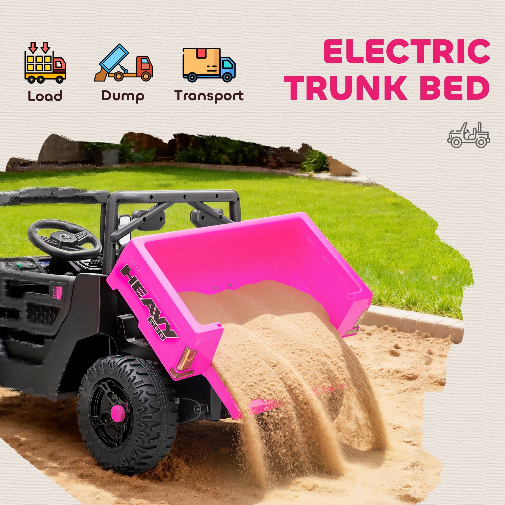 AIYAPLAY 12V Kids UTV Ride-On with Dump Bed