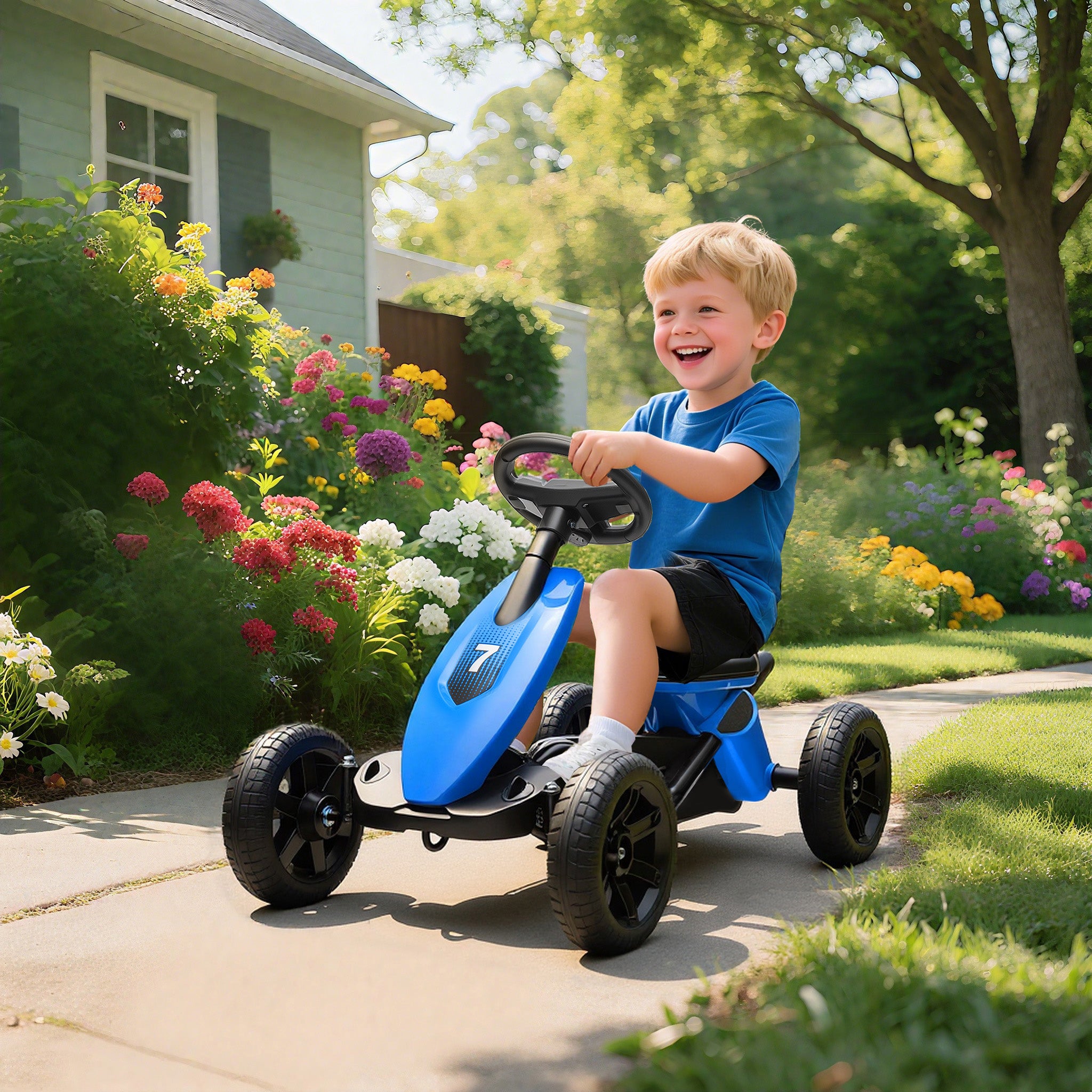 AIYAPLAY Kids Pedal Go Kart Metal Frame EVA Wheels