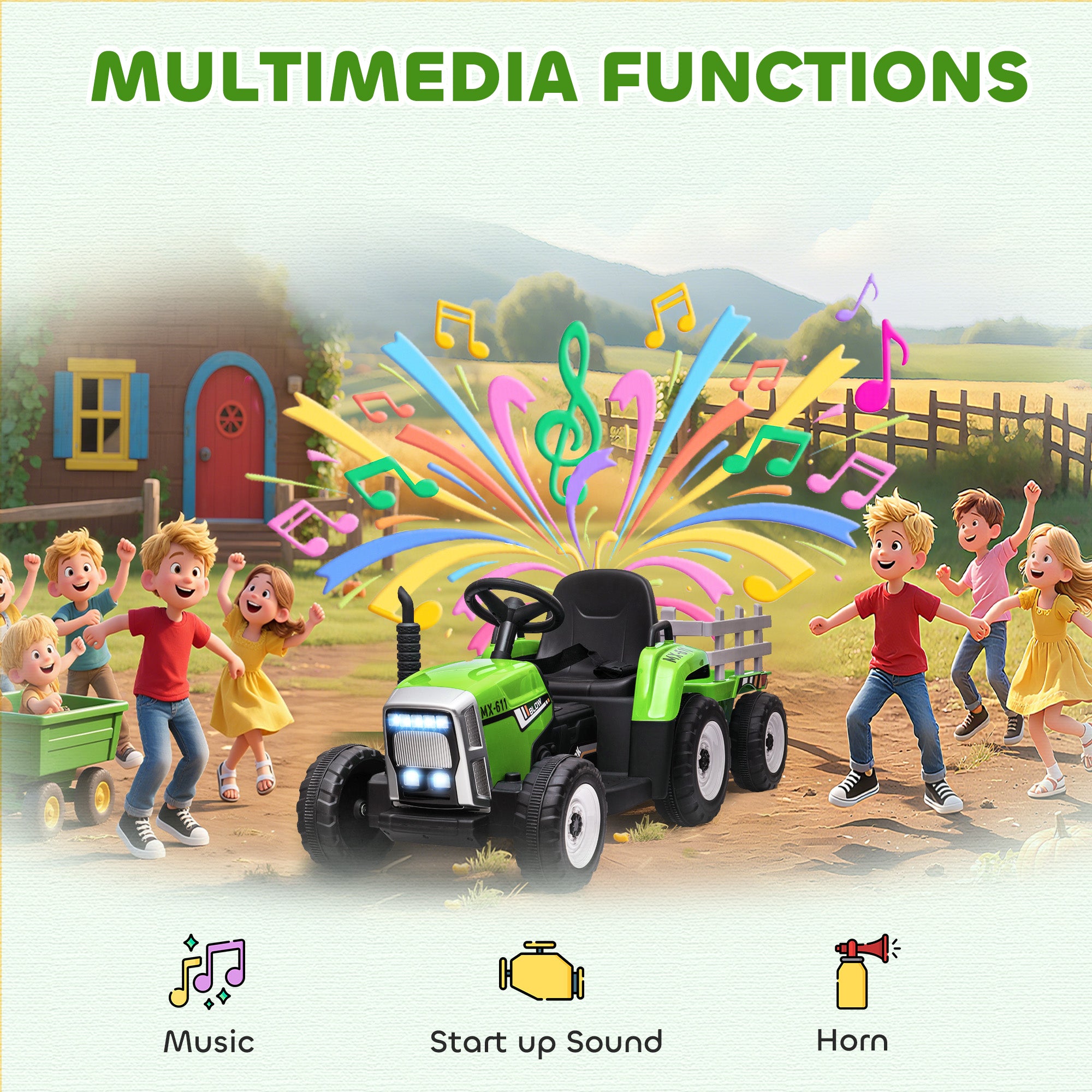 HOMCOM Kids Electric Ride-On Tractor with Trailer
