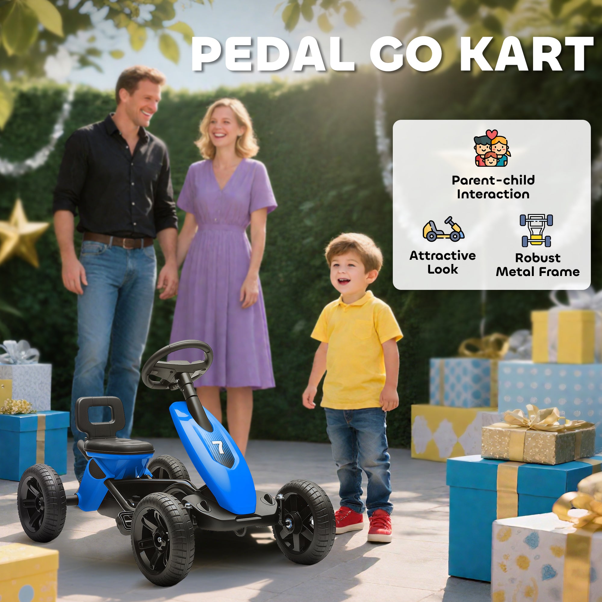 AIYAPLAY Kids Pedal Go Kart Metal Frame EVA Wheels