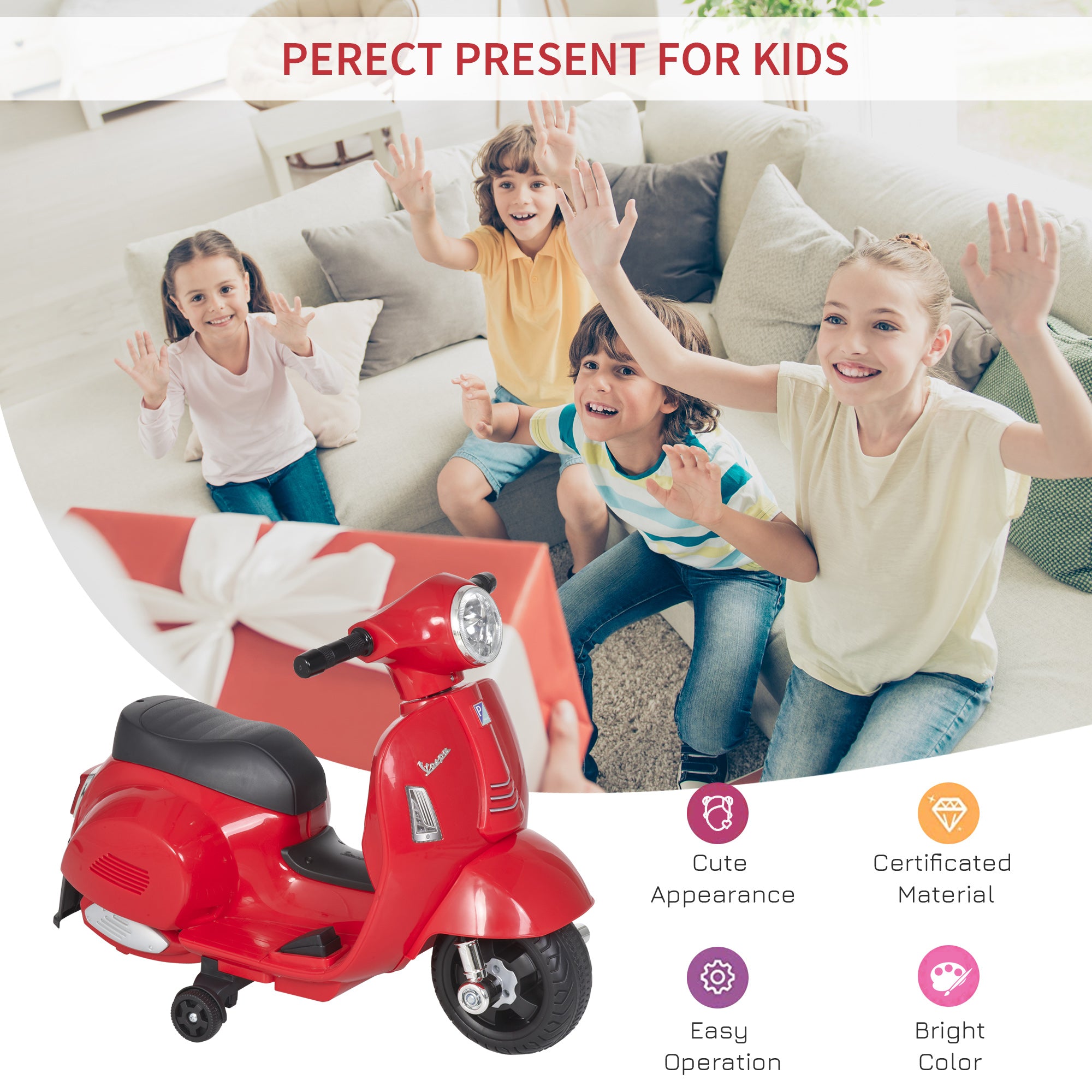 HOMCOM Vespa 6V Kids Electric Motorbike