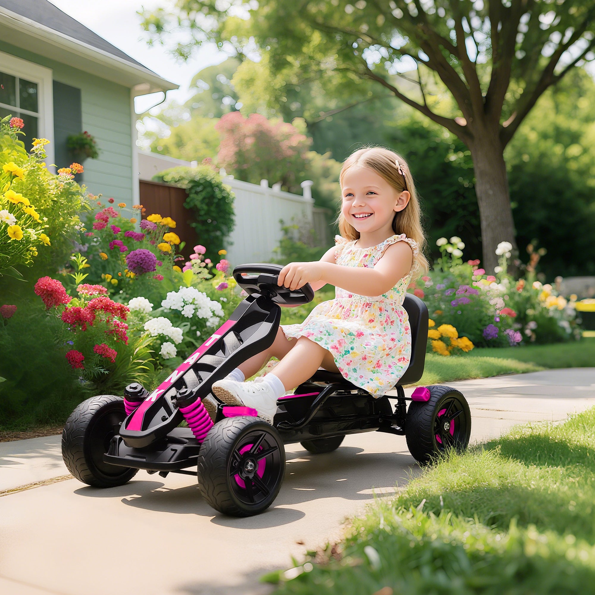AIYAPLAY Kids Pedal Go Kart with Brake EVA Wheels