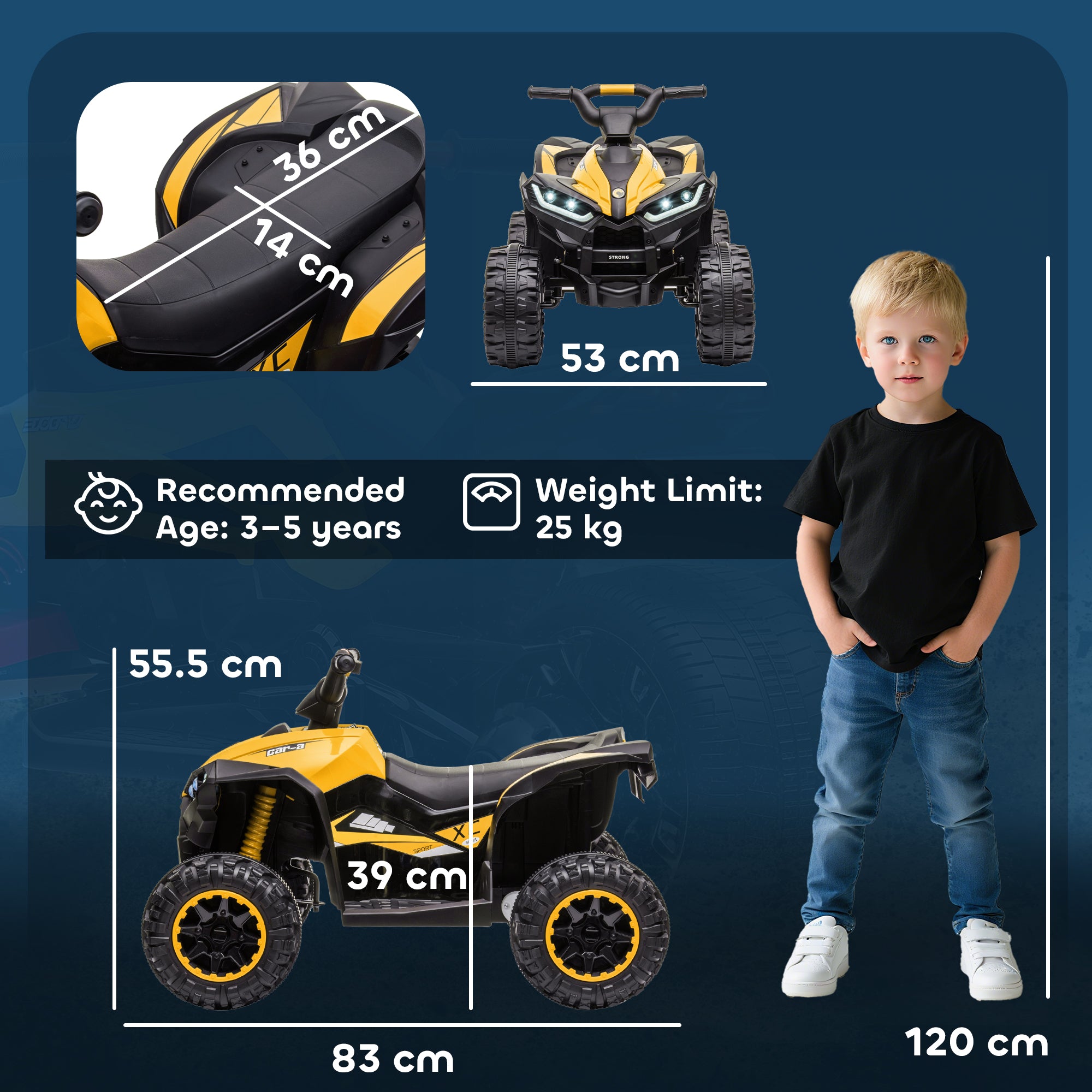HOMCOM 12V Kids Electric Quad Bike - Yellow