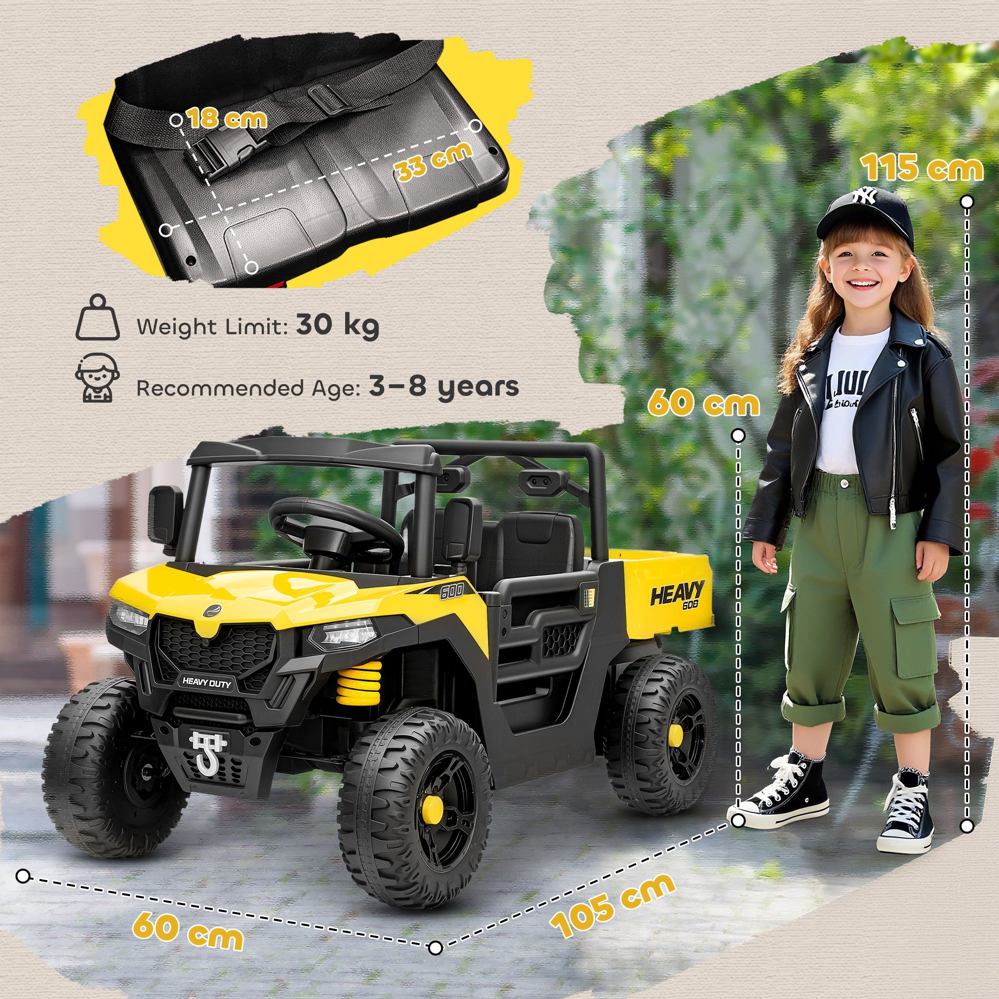 AIYAPLAY 12V Kids UTV Ride-On with Dump Bed