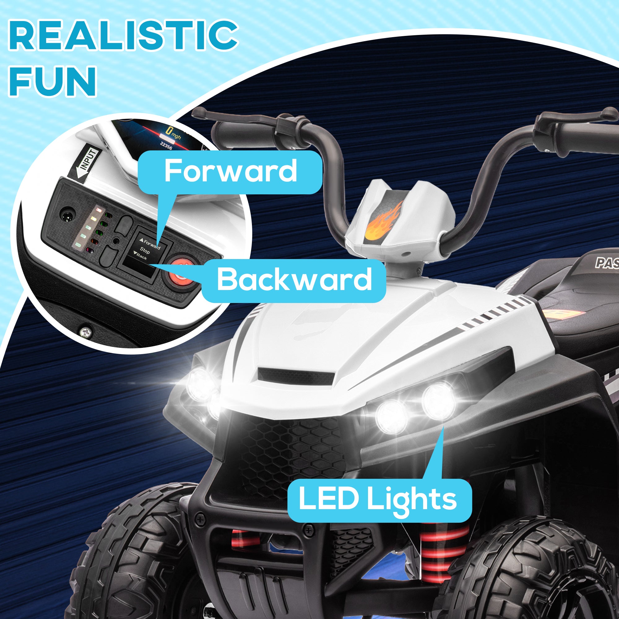AIYAPLAY 12V Kids Electric Quad Bike - White