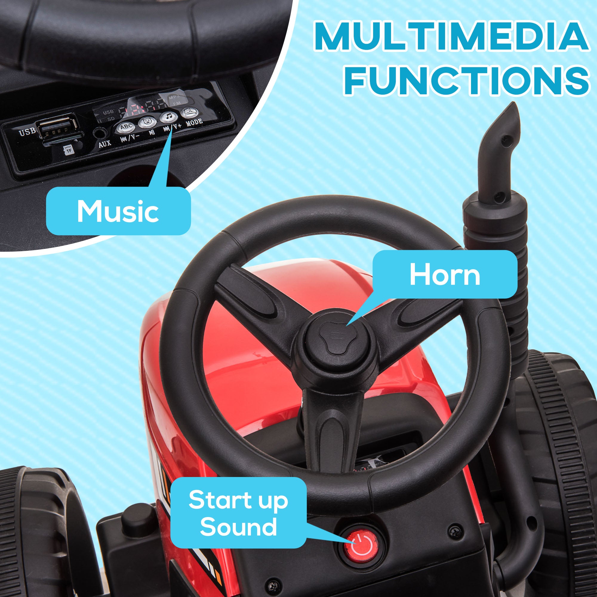 HOMCOM Kids Electric Ride-On Tractor with Trailer