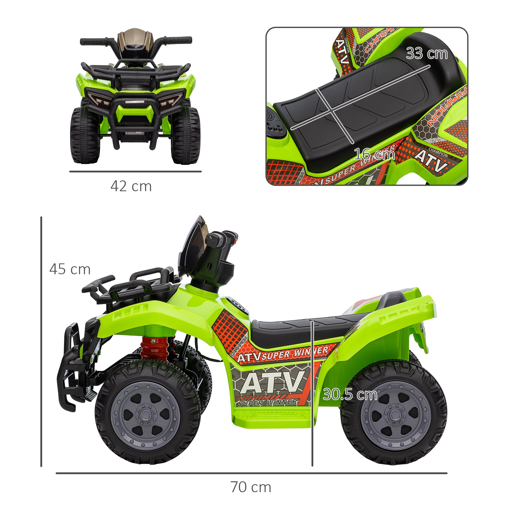 HOMCOM 6V Toddler Electric Quad Bike - Green